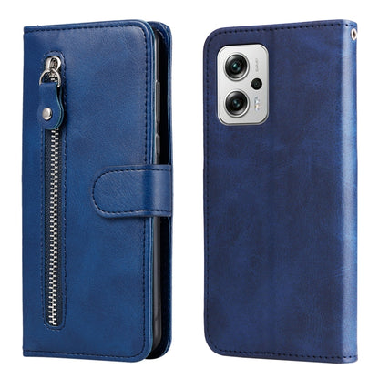Blue leather flip phone case with horizontal zipper and magnetic snap closure