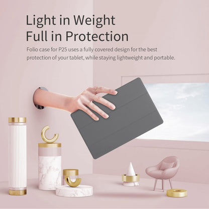 Teclast 3-fold tablet folio case, dark gray held in hand for tablet protection