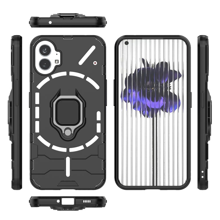 Black shockproof case set with magnetic ring holder for Nothing Phone 1, front/back views