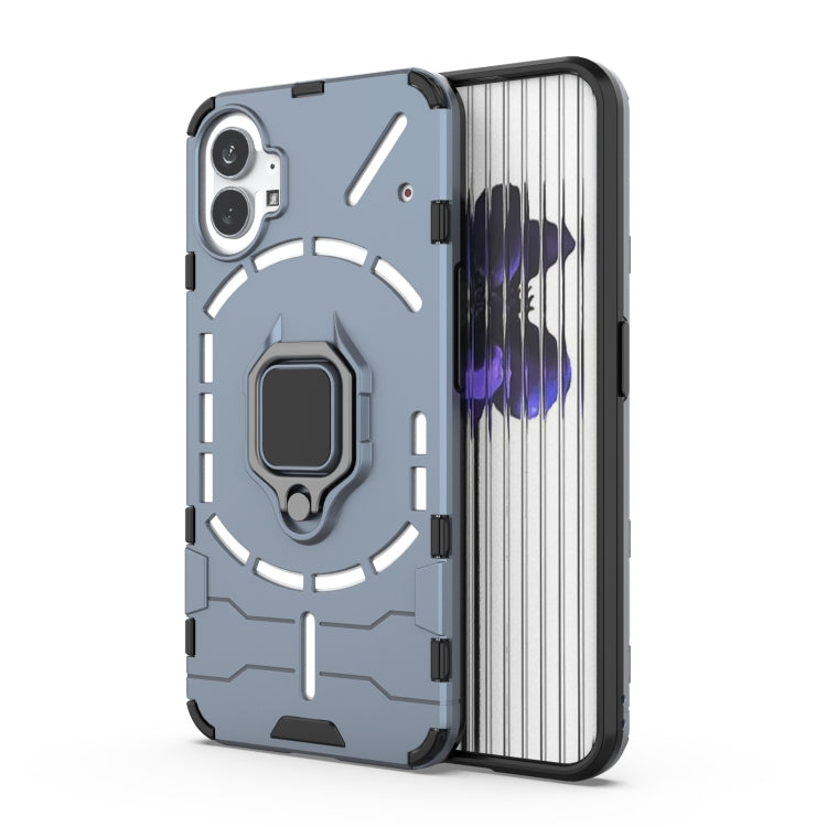 Blue-gray shockproof phone case with magnetic ring holder for Nothing Phone 1