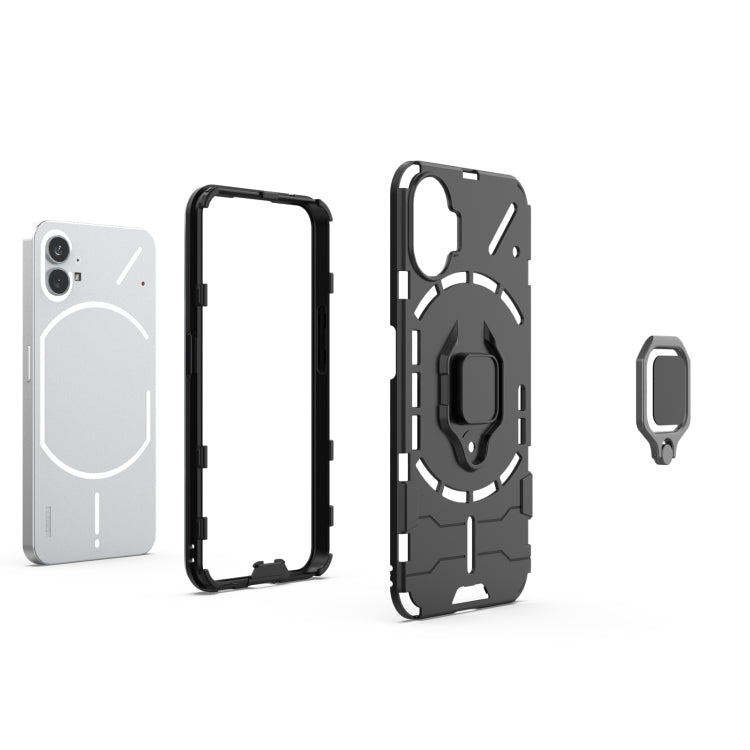 Shockproof phone case with magnetic ring holder shown installed and accessory piece