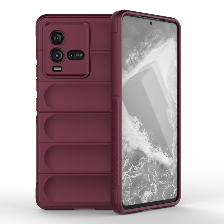 Wine red TPU and flannel phone case with raised side grip, showing back camera cutouts