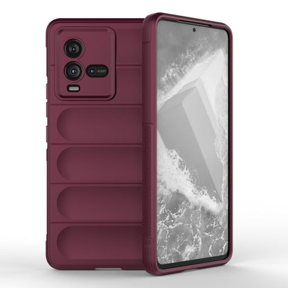 Wine red TPU and flannel phone case with raised side grip, showing back camera cutouts