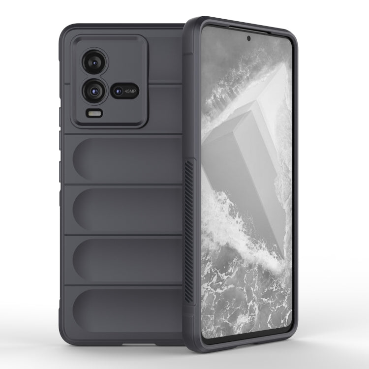 Dark grey TPU and flannel phone case with raised side grip, showing back camera cutouts