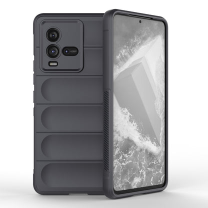 Dark grey TPU and flannel phone case with raised side grip, showing back camera cutouts