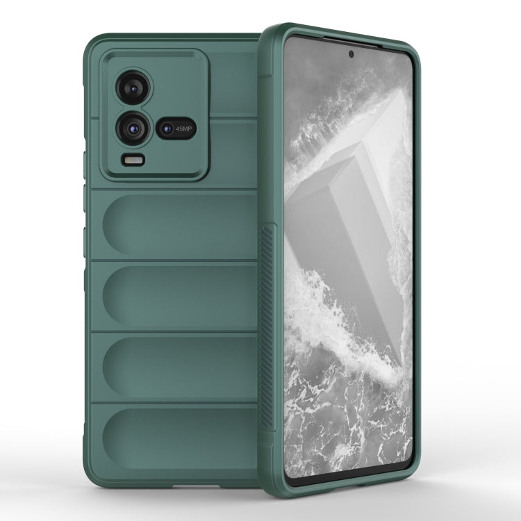 Dark green TPU and flannel phone case with raised side grip, showing back camera cutouts