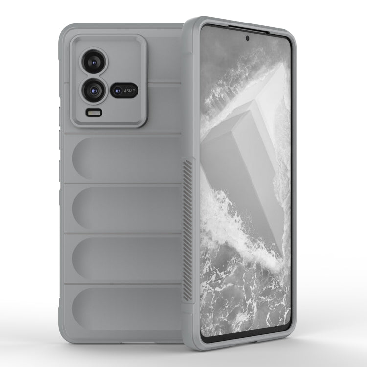 Light grey TPU and flannel phone case with textured back panels and camera openings