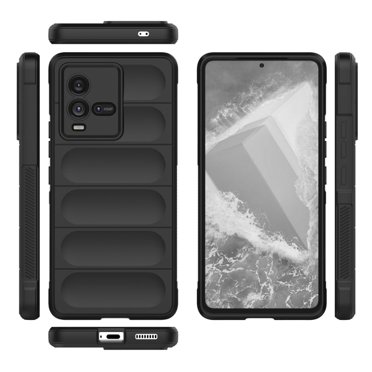 Black TPU and flannel phone case with raised camera cutouts and side buttons