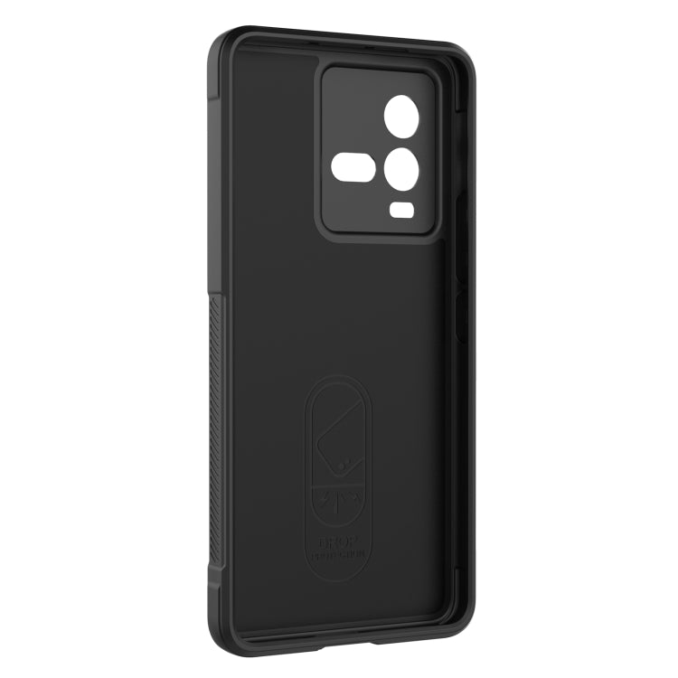 Black TPU and flannel phone case, back view with camera and flash openings