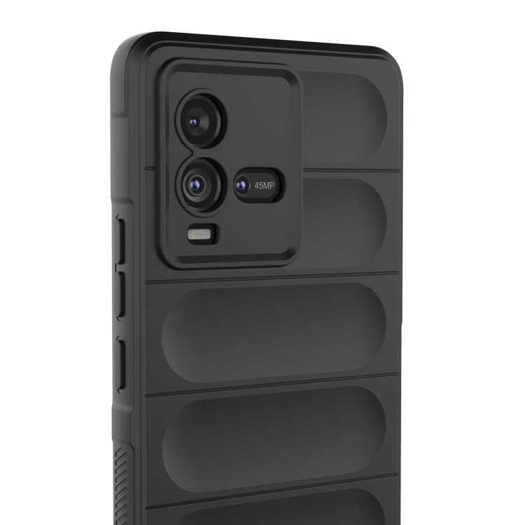 Black TPU and flannel phone case back with triple-camera cutout and speaker port