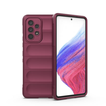 Magic Shield TPU phone case in wine red, with ridged grip and raised camera cutouts