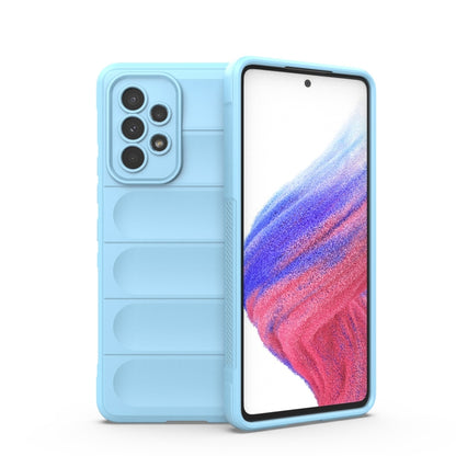 Magic Shield TPU phone case in light blue, with ridged grip and raised camera cutouts