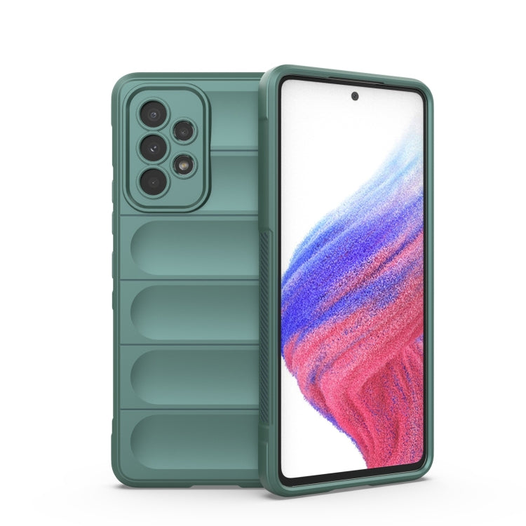 Magic Shield TPU phone case in dark green, with ridged grip and raised camera cutouts