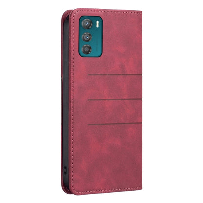 Red magnetic leather phone case with camera cutout and flip cover, slim fit