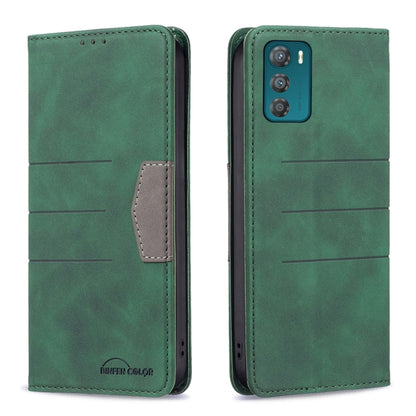 Green magnetic leather phone case with card holder and dual-camera cutout
