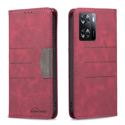 Red magnetic leather phone case with flip cover and card pocket, dual camera cutout