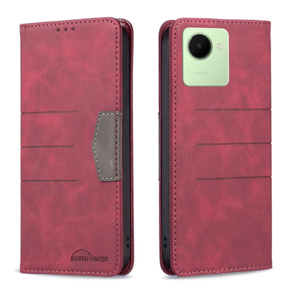 Red magnetic leather phone case with flip cover and card pocket, single camera cutout