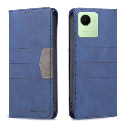 Blue magnetic leather phone wallet case with flip cover and single camera cutout