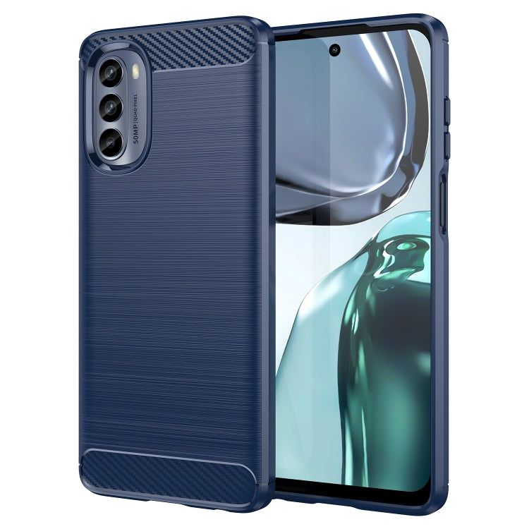 Blue TPU phone case with brushed carbon-fiber texture and camera cutouts