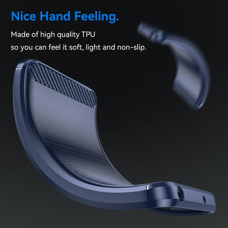 Blue TPU phone case corner with brushed texture and raised edge protection