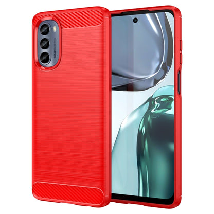 Red TPU phone case with brushed carbon-fiber texture and camera cutouts
