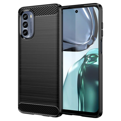 Black TPU phone case with brushed carbon-fiber texture and camera opening