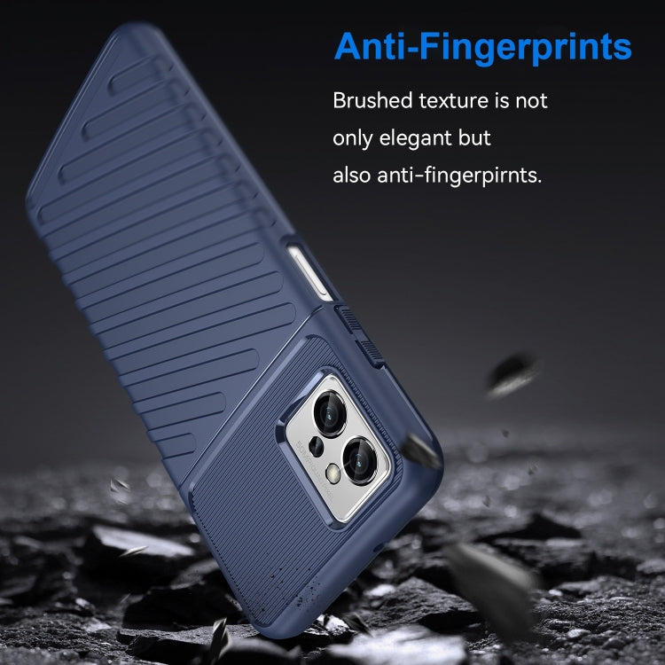 Blue shockproof TPU phone case with brushed textured grip and camera opening