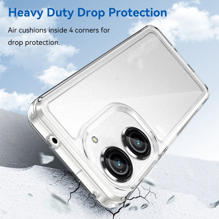 Clear heavy-duty phone case with reinforced corners and dual camera opening