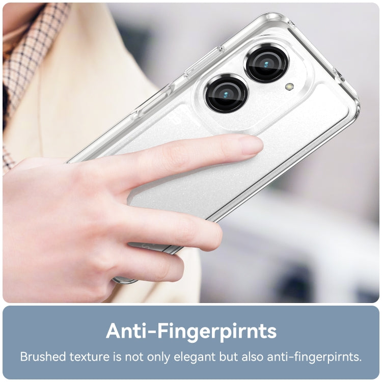 Transparent phone case with frosted back texture and dual camera cutouts