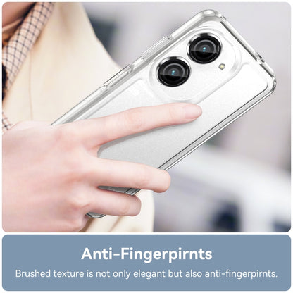Transparent phone case with frosted back texture and dual camera cutouts