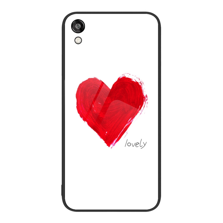 Glass painted phone case for Honor Play 3e with red heart brush-stroke design