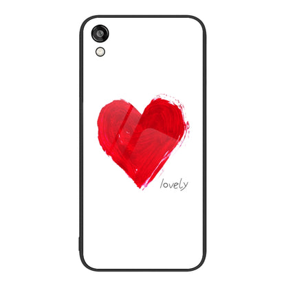 Glass painted phone case for Honor Play 3e with red heart brush-stroke design