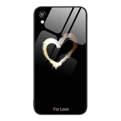 Glass painted phone case for Honor Play 3e with gold heart on dark background