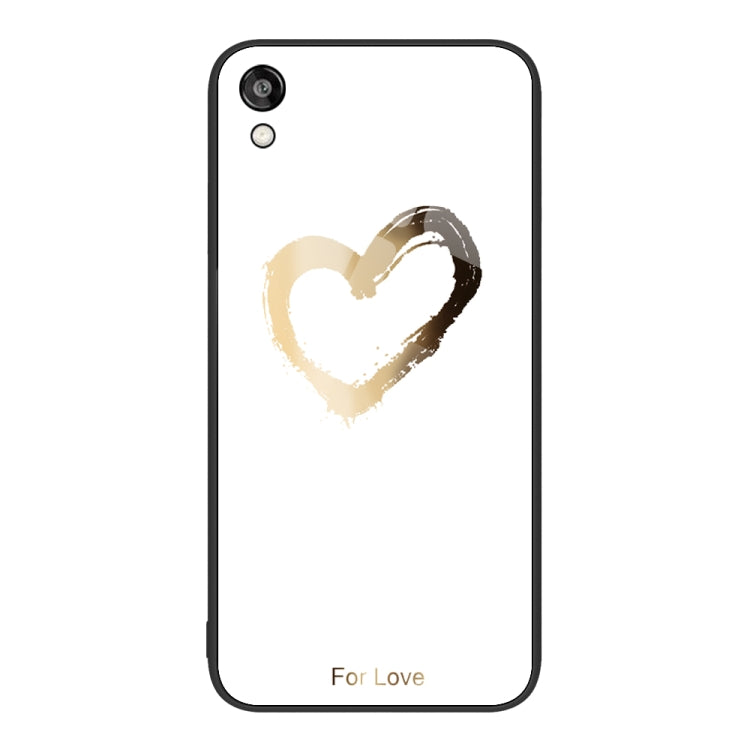 Glass painted phone case for Honor Play 3e with cream heart brush-stroke design