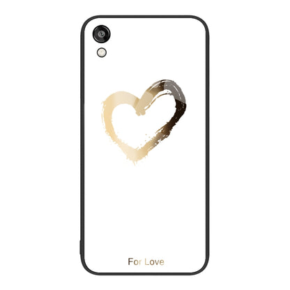 Glass painted phone case for Honor Play 3e with cream heart brush-stroke design