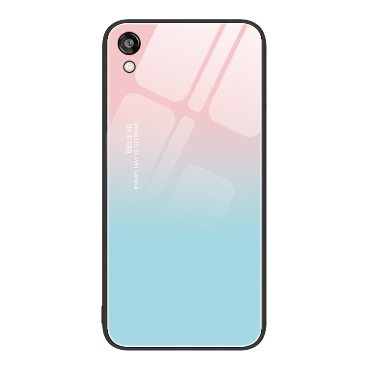 Glass painted phone case for Honor Play 3e with pink and blue gradient abstract lines