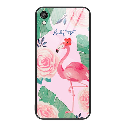 Glass painted phone case for Honor Play 3e with pink flamingo and rose floral print