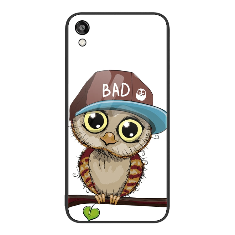 Glass painted phone case for Honor Play 3e with cute owl wearing a hat illustration