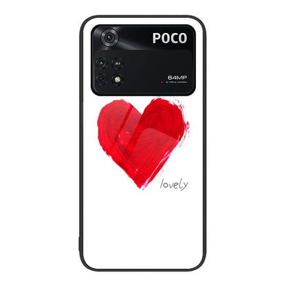Painted glass phone case with red heart design on white background