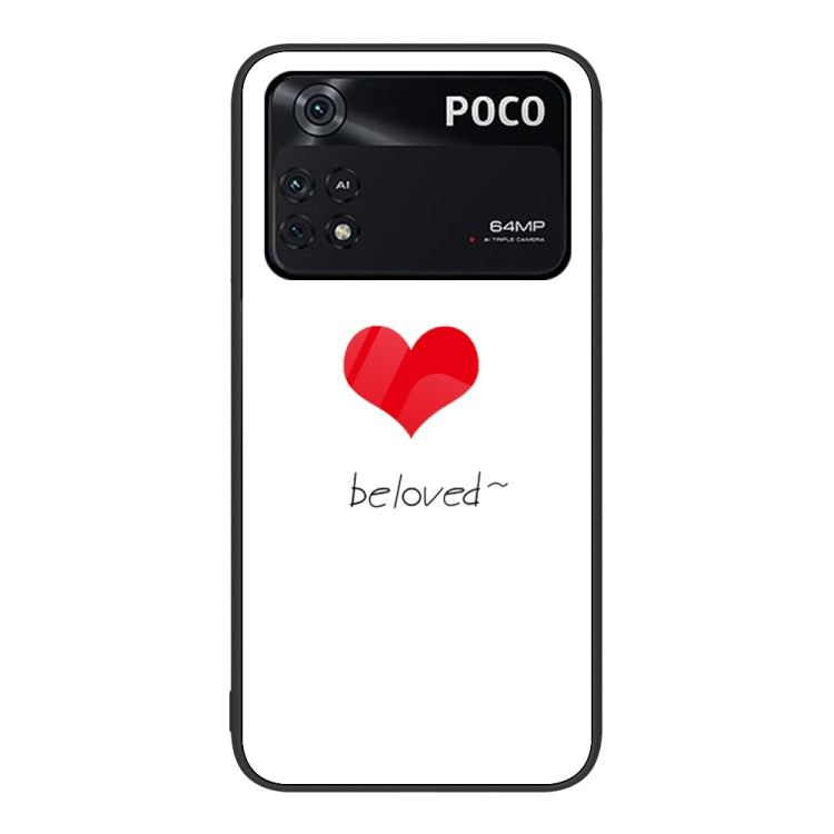 Painted glass phone case with red layered heart graphic and script text