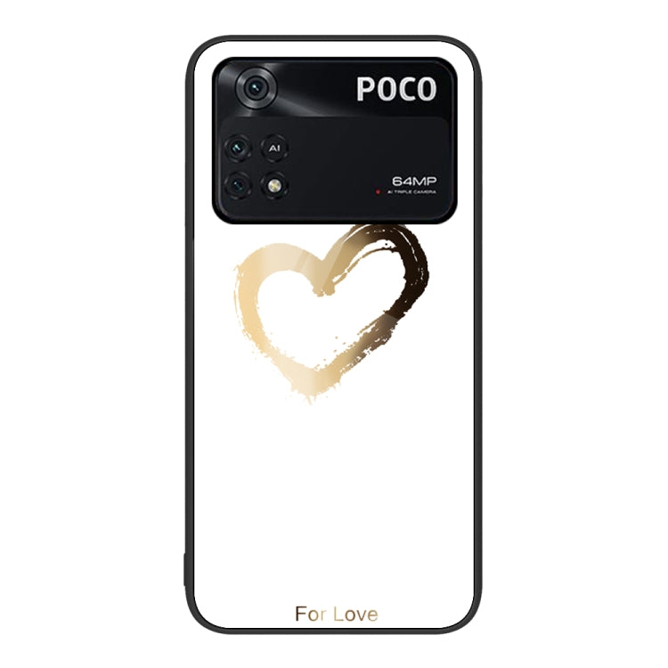 Painted glass phone case with beige and gold heart brushstroke on light background