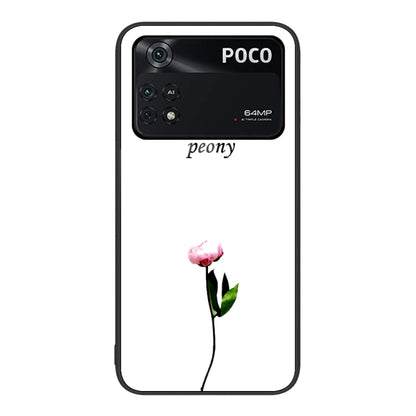 Painted glass phone case with pink peony flower and green stem illustration