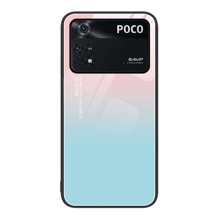 Painted glass phone case with gradient blue and pink ombre style