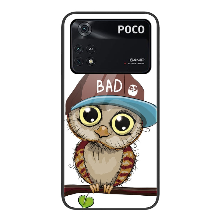 Painted glass phone case with cute cat illustration and hat, text on top