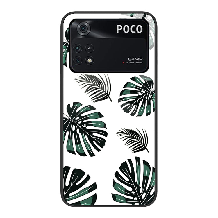 Painted glass phone case with white background and green tropical leaf pattern