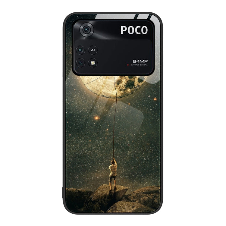 Painted glass phone case with starry night scene and lone figure on hill