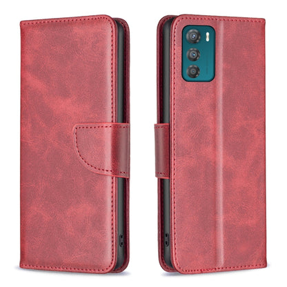 Red lambskin leather phone case with folio flap and camera cutout