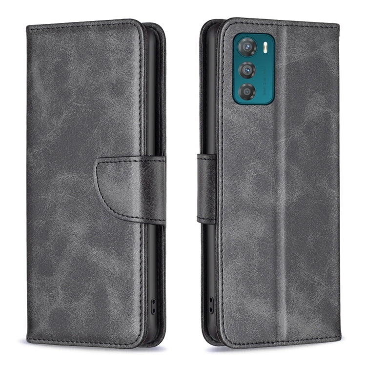 Dark grey lambskin leather folio phone case with front pocket and magnetic strap