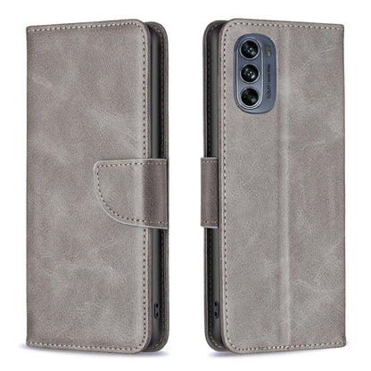 Grey lambskin texture leather phone case with side button cutouts