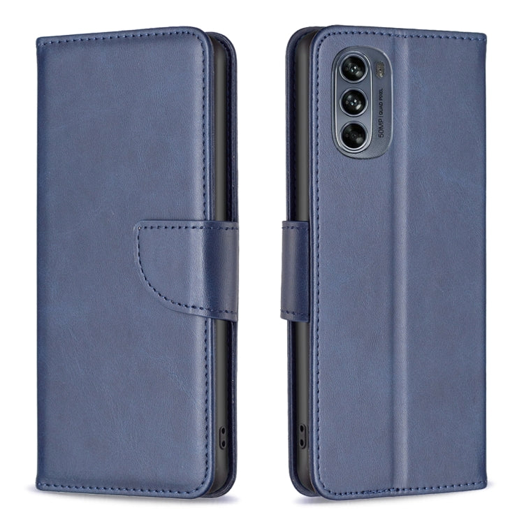 Blue lambskin leather folio phone case with front pocket and magnetic flap